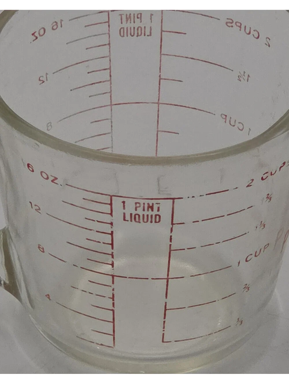 Vintage PYREX 516 2 Cup 1 Pint Red Letter Glass Measuring Cup USA Made 1940s